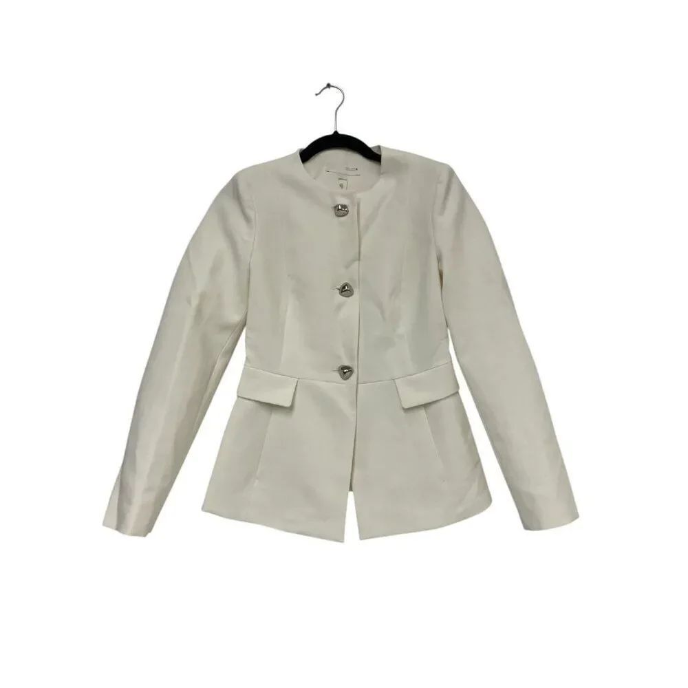 Zara Womens Blazer suit Jacket Size S White Tailored collarless 2399/593 NWT